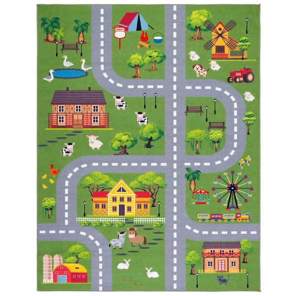 Kids Playhouse 8 ft. x 10 ft. Dark Green/Light Gray Neighborhood Roads Area Rug