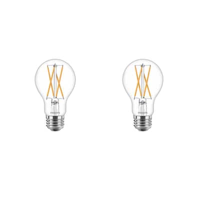 40-Watt Equivalent A19 Dimmable with Warm Glow Dimming Effect Clear Glass LED Light Bulb Soft White (2700K) (2-Pack)