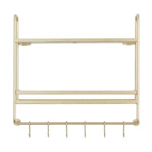 20 in.  x 20 in. Gold 2 Shelves Metal Wall Shelf with Hooks