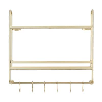 Black 3.5inx5.9in Metal Floating Shelves with Hooks, Decorative Wall Shelf for Entryway Living Room, Bathroom, Kitchen