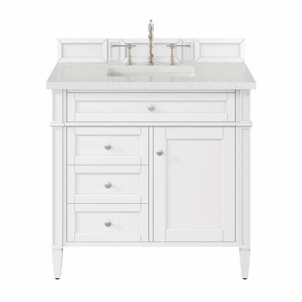 James Martin Vanities Brittany 36.0 in. W x 23.5 in. D x 34.0 in. H Bathroom Vanity in Bright White with Lime Delight Silestone Quartz Top