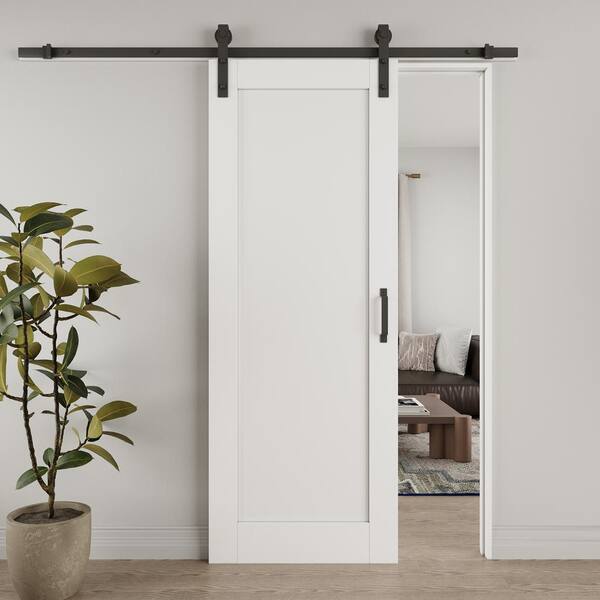 ARK DESIGN 30 in. x 80 in. White Primed Paneled MDF Sliding Barn Door ...