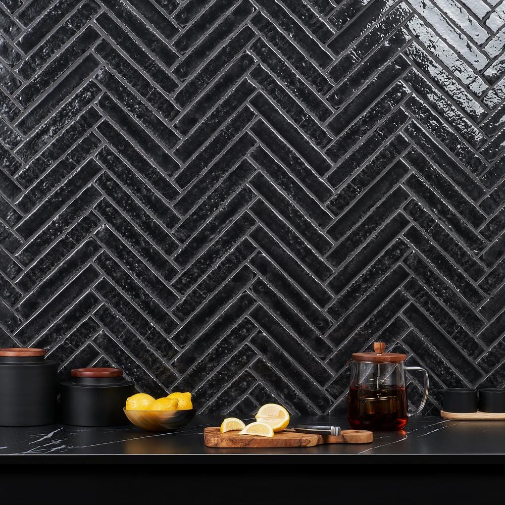 Virtuo Black Crackled Ceramic Subway Wall Tile