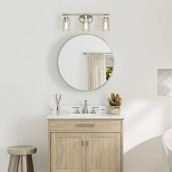 KeonJinn 28 in. W x 28 in. H Round Brushed Nickel Metal