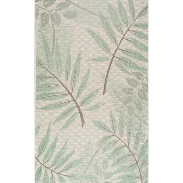 nuLOOM Trudy Art Deco Leaves Turquoise 8 ft. x 11 ft. Indoor/Outdoor ...