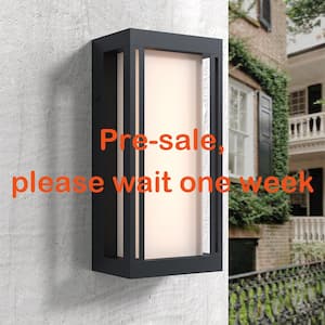 Montpelier Black Modern Dusk to Dawn Outdoor Integrated LED Hardwired Lantern Sconce with White Glass