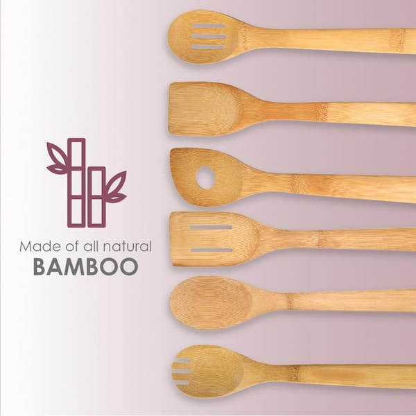 6pc Bamboo Kitchen Utensil Holder Set