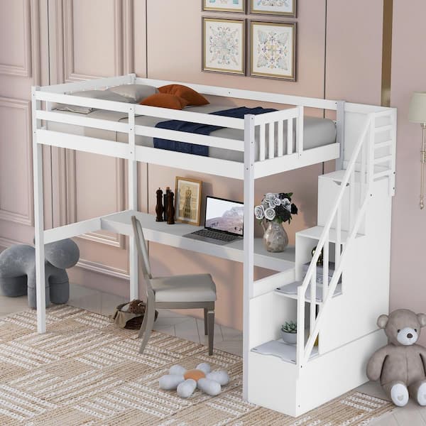 White Bed Table Laptop Computer Desk Storage Study Girl 1 Shaped