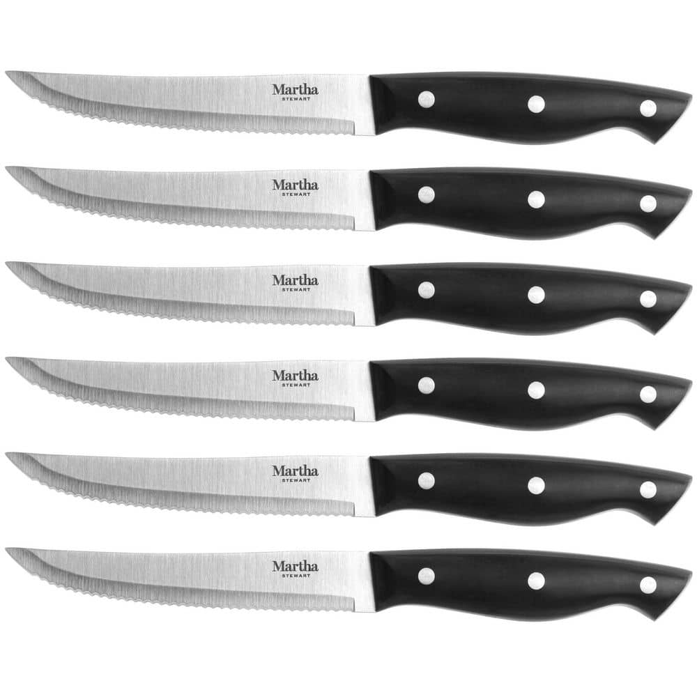 14-Piece Stainless Steel Knife Set with Black Handles and Wood Block