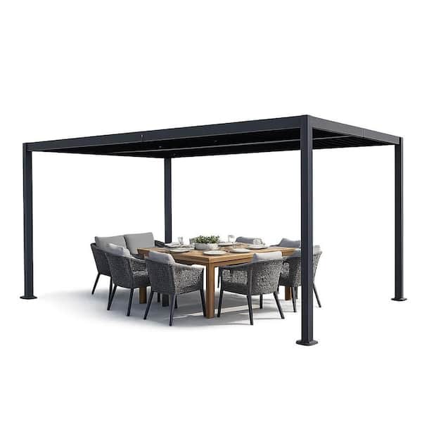 Elizabeth 12 ft. x 14 ft. Gray Aluminum Sun Shade Shelter with Drainage System Adjustable Outdoor Louvered Pergola