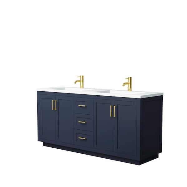 Wyndham Collection Miranda 72 in. W Double Bath Vanity in Dark Blue with Solid Surface Vanity Top in White with White Basins
