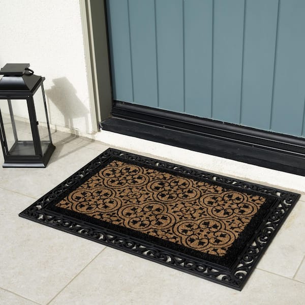 Black Scroll 24 in. x 36 in. Rubber Door Mat Tray
