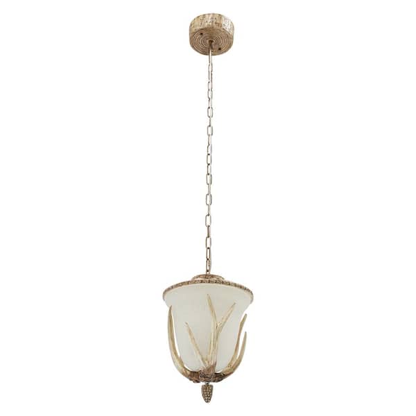 3-Light Brown Vintage Antler Shaded Pendant Light with Glass Shade and Adjustable Height, No Bulbs Included