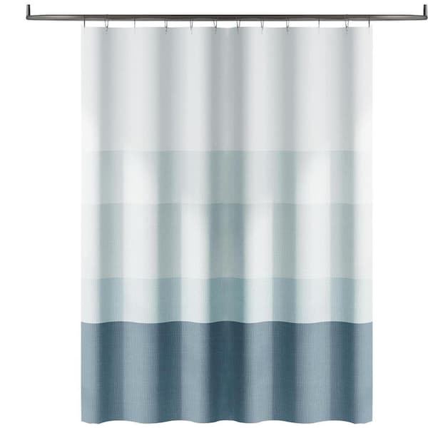 Ombre Ocean Blue Striped Shower Curtain Waterproof Fabric 70 x 72 in.es Modern Minimalist Design with 12 Hooks