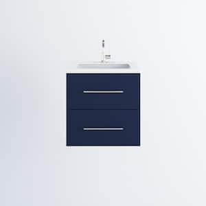 Napa 24 W x 22 D x 21-3/8 H Single Sink Bathroom Vanity Wall Mounted in Navy Blue with White Quartz Countertop