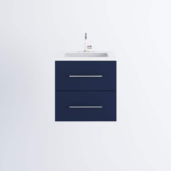 VOLPA USA AMERICAN CRAFTED VANITIES Napa 24 W x 22 D x 21-3/8 H Single Sink Bathroom Vanity Wall Mounted in Navy Blue with White Quartz Countertop