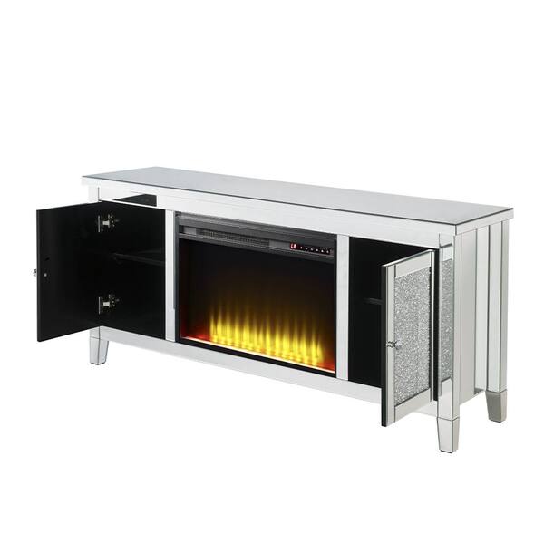 Acme Furniture Noralie Mirrored and Faux Diamonds TV Stand Entertainment Center Fits TV's up to 65 in. with LED