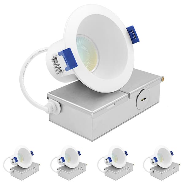 LUXRITE 3 in. Integrated LED Recessed Light J-Box 8 Watts 5CCT 840Lumens Dimmable Canless Downlight Wet Rated IC Rated ETL 4Pack