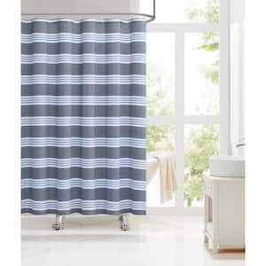 72 in. x 72 in. Navy and Blue Striped Cotton Blend Shower Curtain
