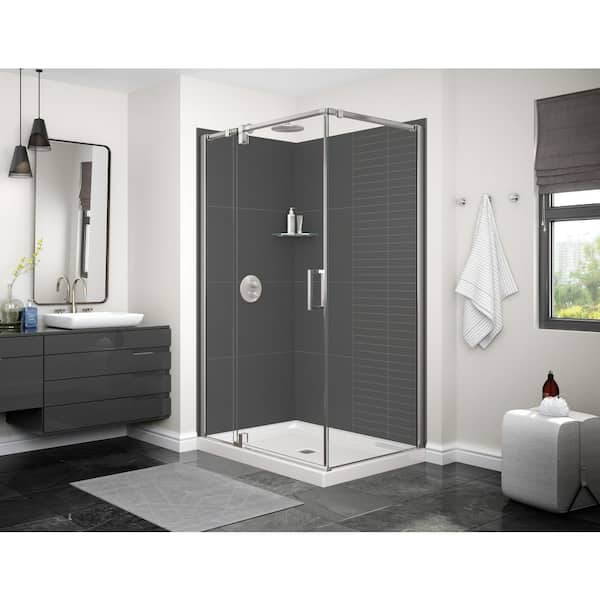Utile 48 in. W x 32 in. D x 80 in. H Composite Direct-to-Stud Two-Piece Corner Shower Wall Kit in Erosion Charcoal