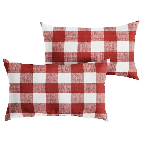 SORRA HOME Sorra Home Red Buffalo Plaid Rectangular Outdoor Knife Edge Lumbar Pillows (2-Pack)