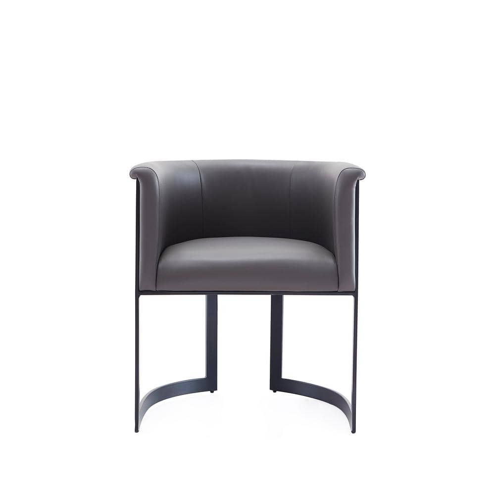 Luxurious Gray Faux Leather Barrel-Style Arm Chair with Metal Frame
