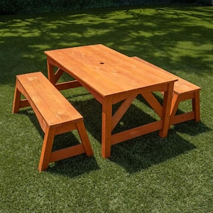 Kids Natural Wooden Picnic Table with Separated Benches