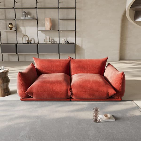Marenco Convertible Couch, 77 in. Flared Arm Chenille Modular 2 Seater Sofa in. Orange for Apartment Bedroom Bar Office