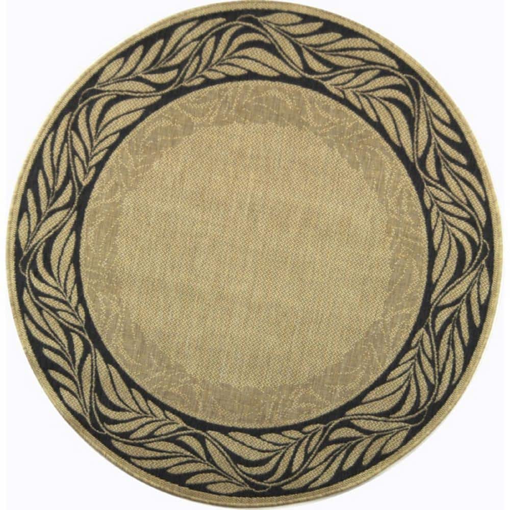 Round Sand Color Rug SAFAVIEH Courtyard Sand/Gray 5 ft. x 5 ft. Round Border Indoor/Outdoor ...