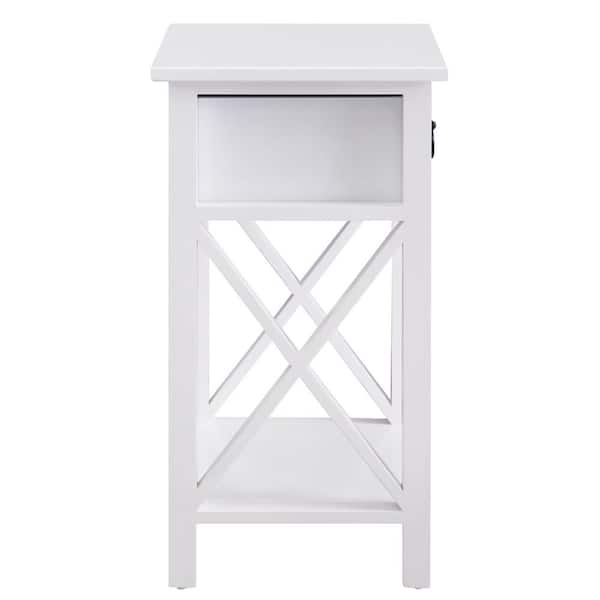 HOMESTOCK White 1-Drawer Nightstand Bedside Table with