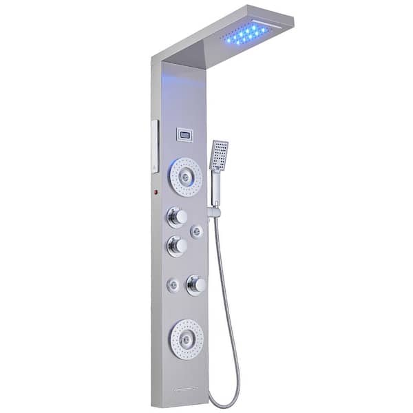 4-Jet Rainfall Shower Tower Shower Panel System with Rainfall Shower Head Shower Wand With LED light in Chrome Nickel