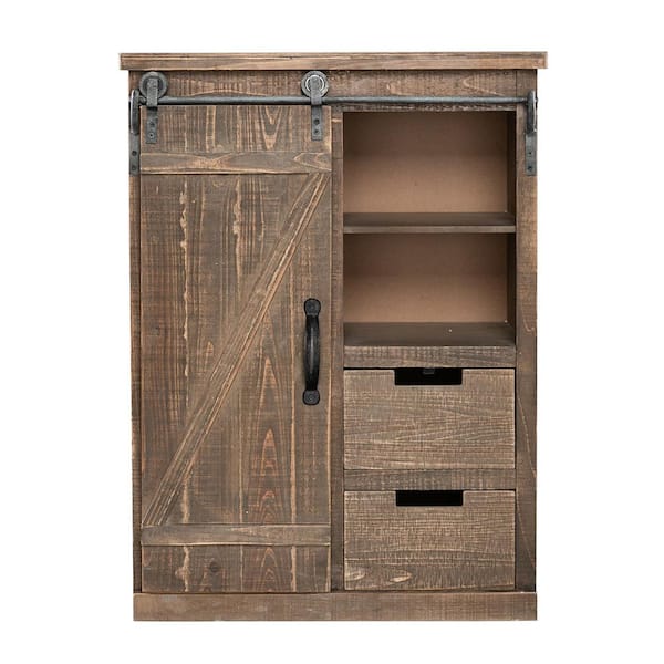 Winado Brown Accent Storage Cabinets Cabinet with Single Barn Door