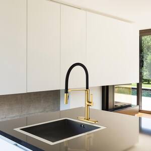 Magnetic Single Handle Pull Down Sprayer Kitchen Faucet with Deckplate and Water Supply Line Included in Brushed Gold