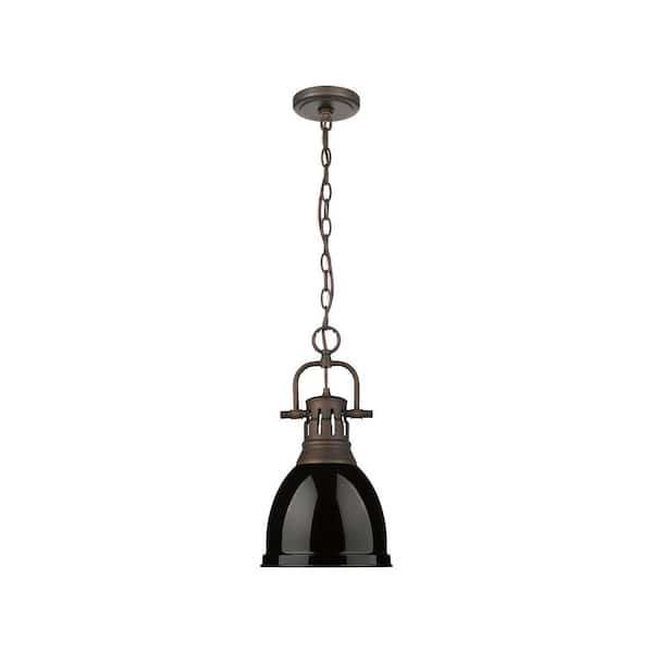 Golden Lighting Duncan 16.5 in. 1 Light Rubbed Bronze Pendant Light with Black Shade