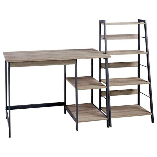 Benjara 43 in. Rectangle Brown and Black Wood Writing Desk with Ladder Shelf