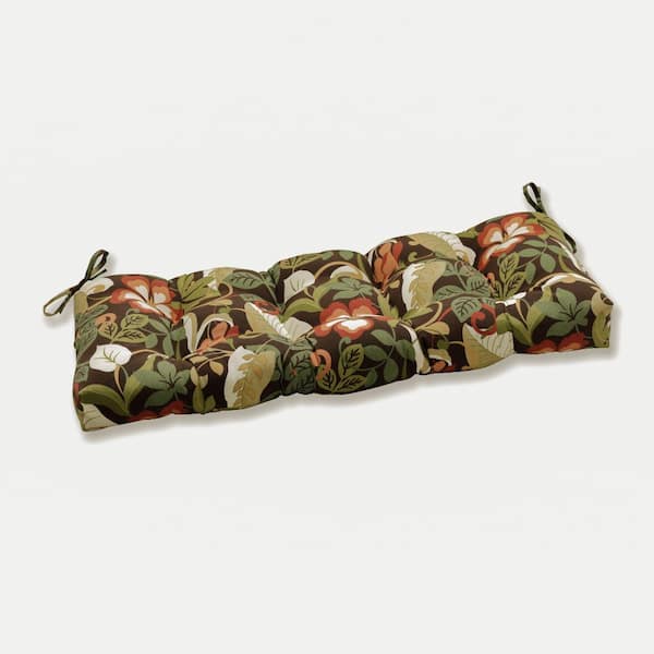 Pillow Perfect Floral Rectangular Outdoor Bench Cushion in Brown