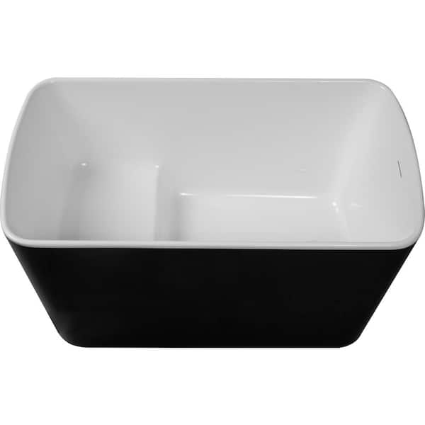 49 in. L x 28 in. W Acrylic Freestanding Sit-In Japanese Soaking Bathtub Hot Tub with Chrome Overflow and Drain in Black