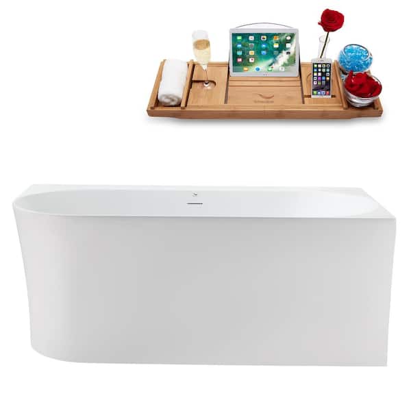55 in. x 30 in. Acrylic Freestanding Soaking Bathtub in Glossy White with Brushed Nickel Drain