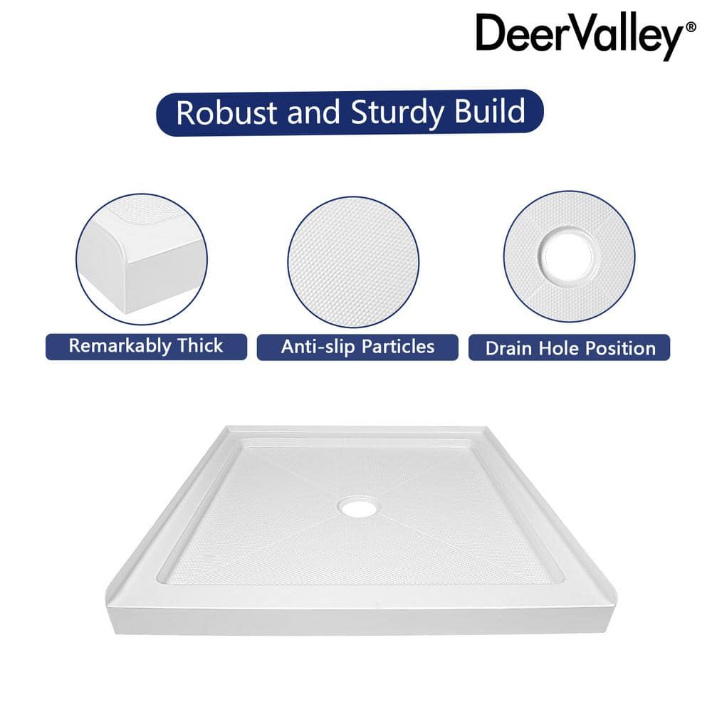 DeerValley 35" White Acrylic Square Shower Base with Center Drain