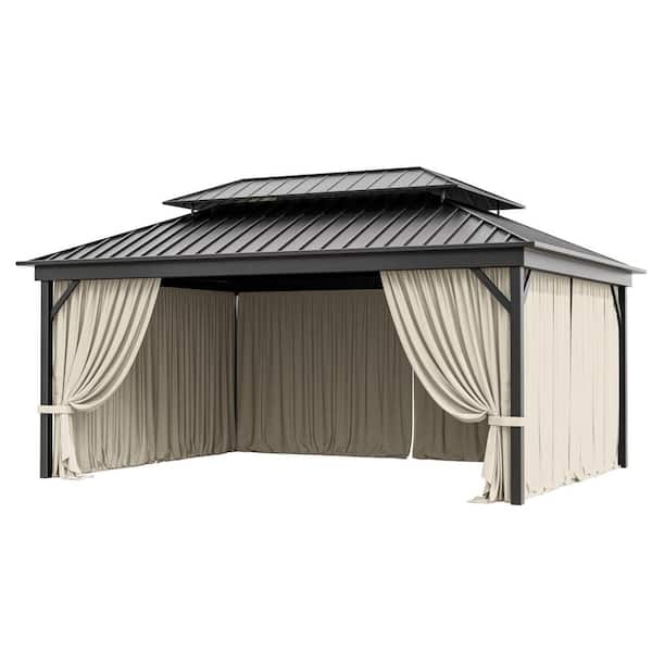 12 ft. x 16 ft. Universal Outdoor Privacy Curtains, Gazebo Replacement with Zipper Cream (4-Side Curtain Only)