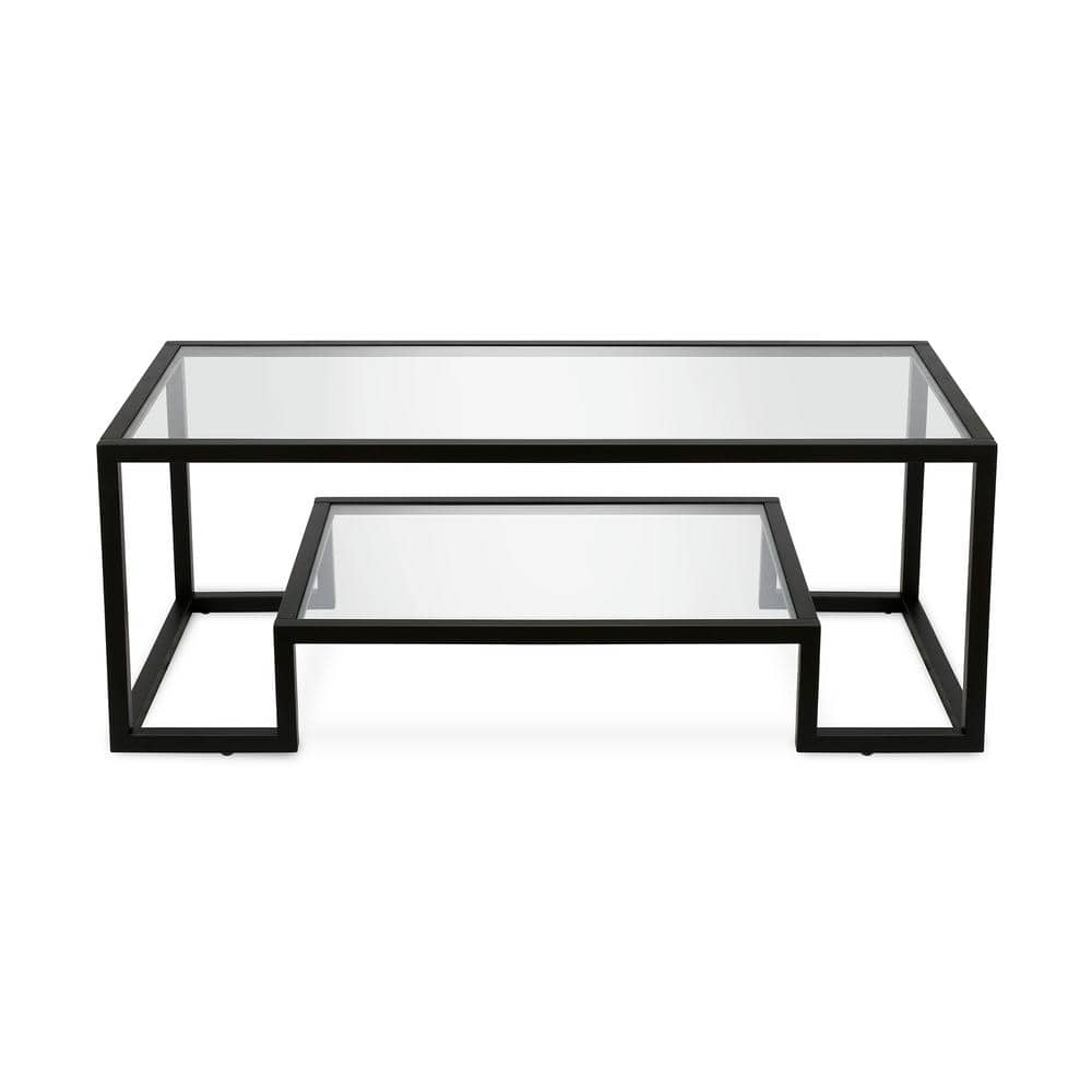 Blackened Bronze Rectangular Glass Coffee Table with Lower Shelf