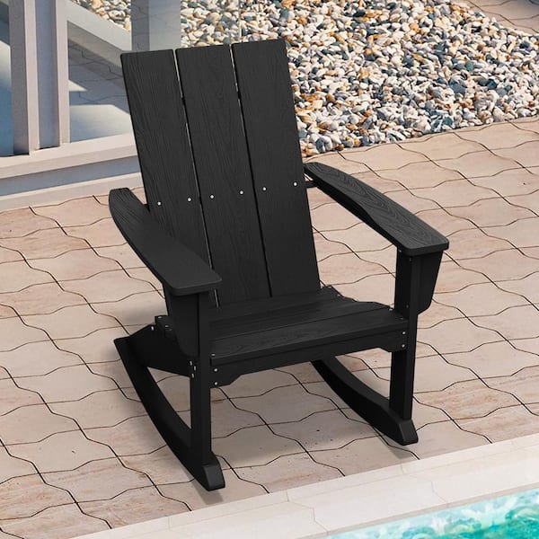 JEAREY Modern Rocking Plastic Outdoor Adirondack Chair in Black