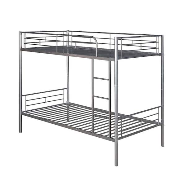 Polibi Silver Simple and Durable Twin Over Twin Metal Bunk Bed (78.1 in ...