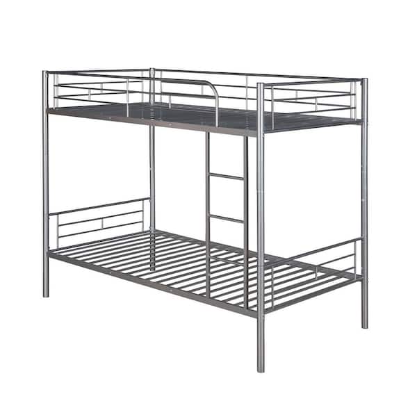 Polibi Silver Simple and Durable Twin Over Twin Metal Bunk Bed (78.1 in. L x 41.4 in. W x 65.3 in. H)