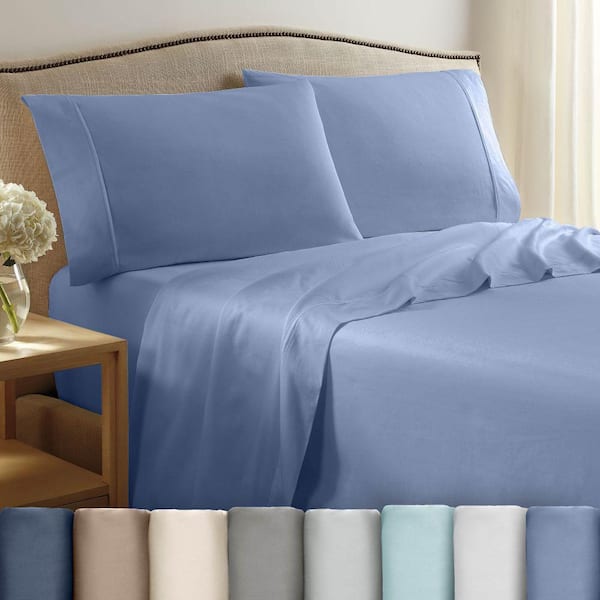 T400 Solid Cotton Sateen Twin Blue Sheet Set