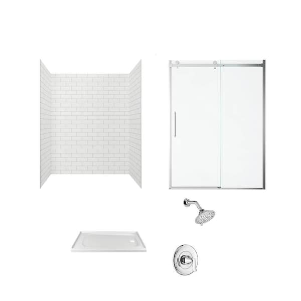 American Standard Passage 60 in. x 72 in. Right Drain 4-Piece Glue-Up Alcove Shower Wall Door Chatfield Shower Kit in White Subway Tile