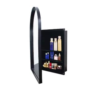 24 in. W x 36 in. H Arched Metal Medicine Cabinet with Mirror and Adjustable Shelves in Matte Black for Bathroom