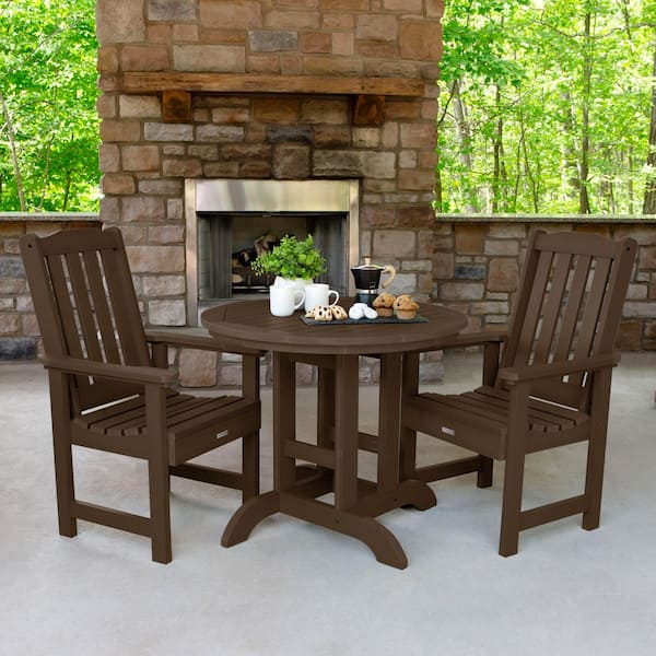Highwood Lehigh Weathered Acorn 3-Piece Recycled Plastic Round Outdoor Dining Set
