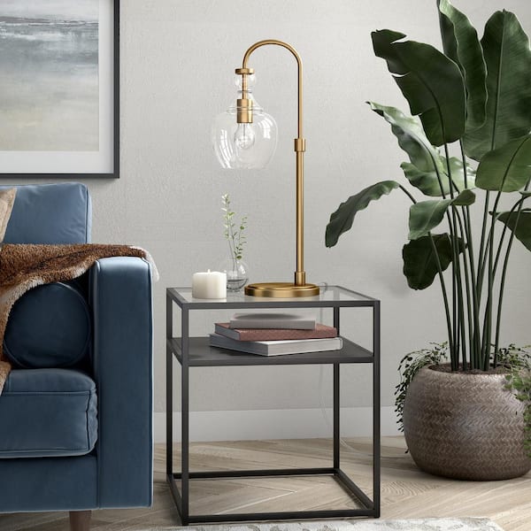 Meyer&Cross Verona 27 in. Brushed Brass Arc Table Lamp with Clear