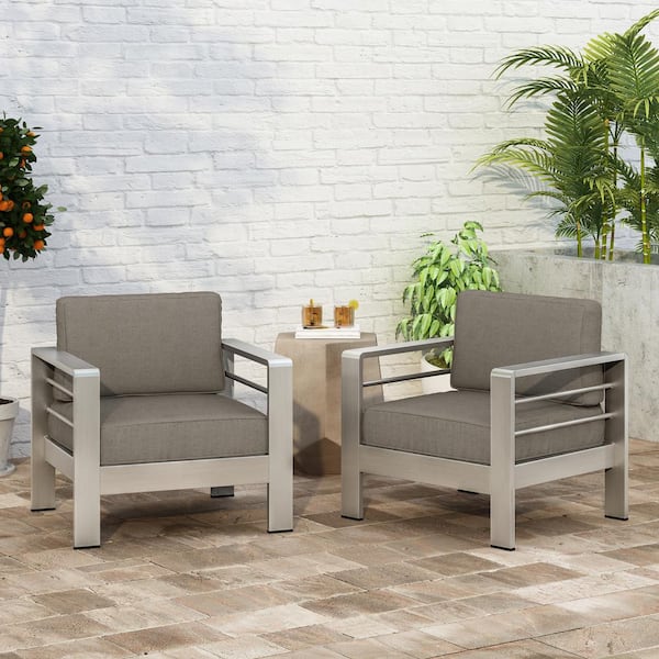 Noble House Caius Khaki 2-Piece Aluminum Outdoor Patio Deep Seating Set with Khaki Cushions